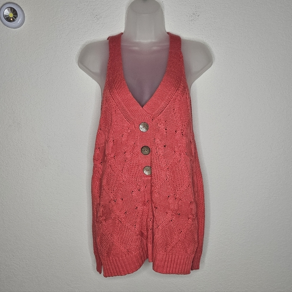 NWT Sundance Boho Coral Kenzie Cable Knit Sweater Vest Tank Cotton Blend L